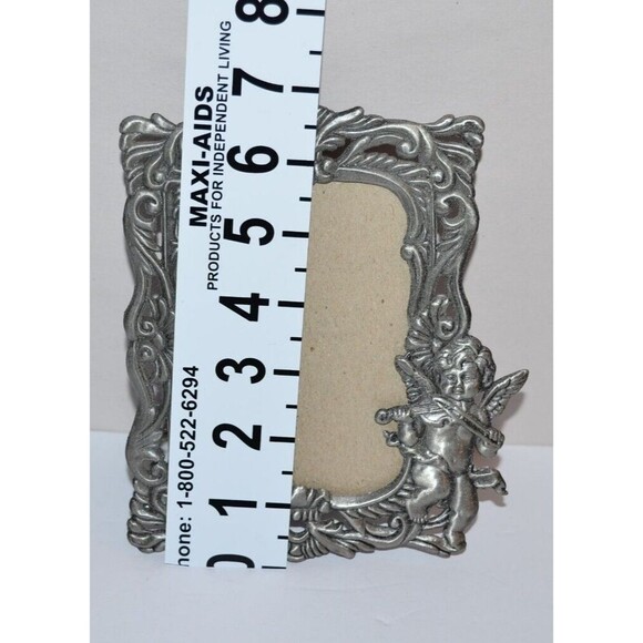 Vtg Pewter Angel Cupid  Picture Frame Victorian Style ornate 3X5 - Picture 2 of 10